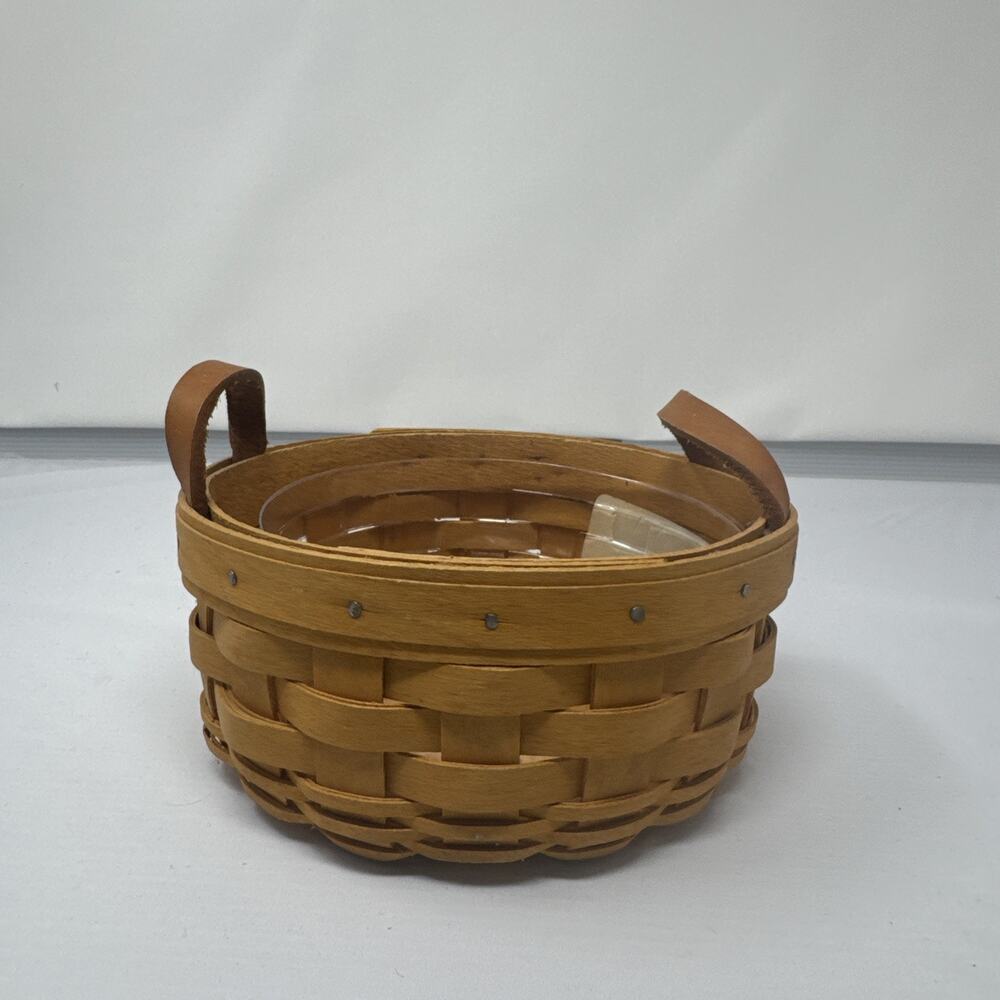Longaberger Handwoven Darning Basket Leather Loop Handles 2002 with Protector